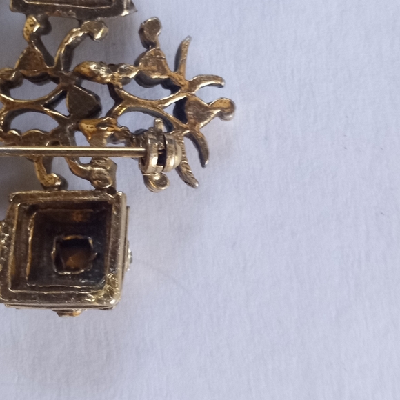 Vogue Jewelery VTG 50's 60's Tree Topaz, Clear Rhinestones Rare Gold Tone Brooch - Picture 4 of 13